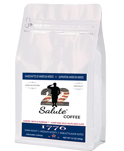 22 Salute Coffee 1776 Dark Blend, Dark Roast, Specialty Arabica Coffee, 12oz bag, Ground